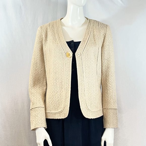 Woven Look Collarless Blazer | Lafayette 148 New York - Picture 9 of 9